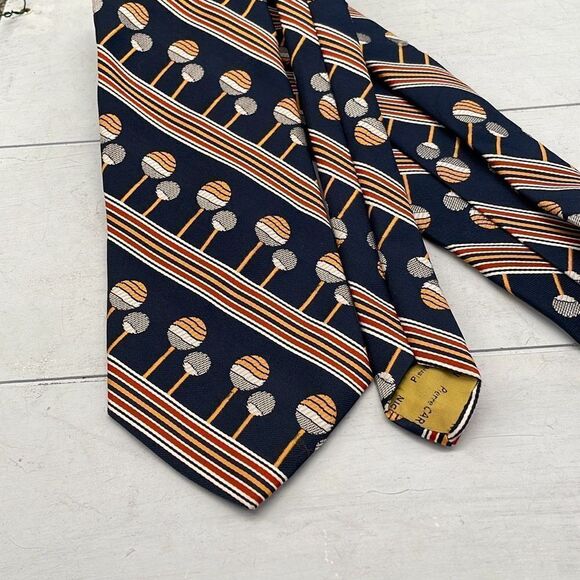 Pierre Cardin Morville Silk Ties Wide For Mens Blue Orange Golf‎ Print Paris - Picture 1 of 7